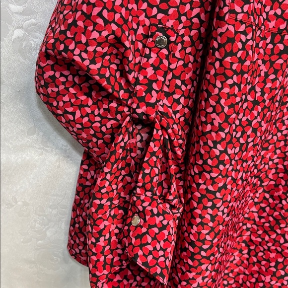 MICHAEL Michael Kors Red Pink Patterned long rollup sleeves full zip up shirt - Picture 4 of 12